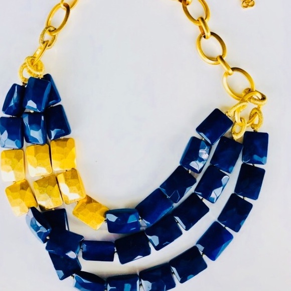 Stella & Dot | Retired Vivid Blue+Gold Chain Link Bahari Statement Neckl… - Picture 10 of 10
